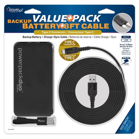 POWER UP! ValuePack USB Type C Cable 8ft Backup Battery 191-05967